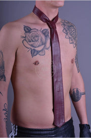 MR. RIEGILLIO Chic Leather Tie Clean Burgundy Red Tie 56'' - SexyMenUnderwear.com