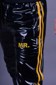 MR. RIEGILLIO PVC Tracksuit Pants With Two Side Pockets & Yellow Stripes 5 - SexyMenUnderwear.com