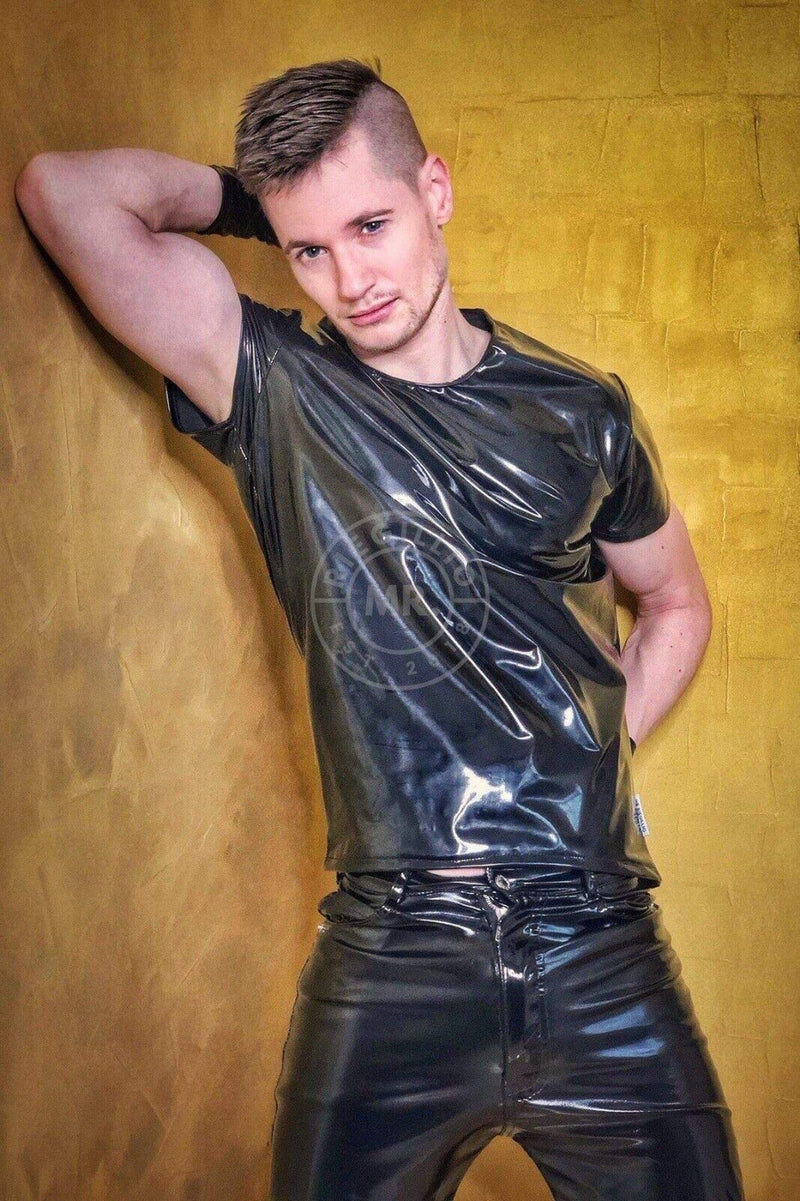 MR. RIEGILLIO Shiny PVC T-Shirt Classic Black - SexyMenUnderwear.com