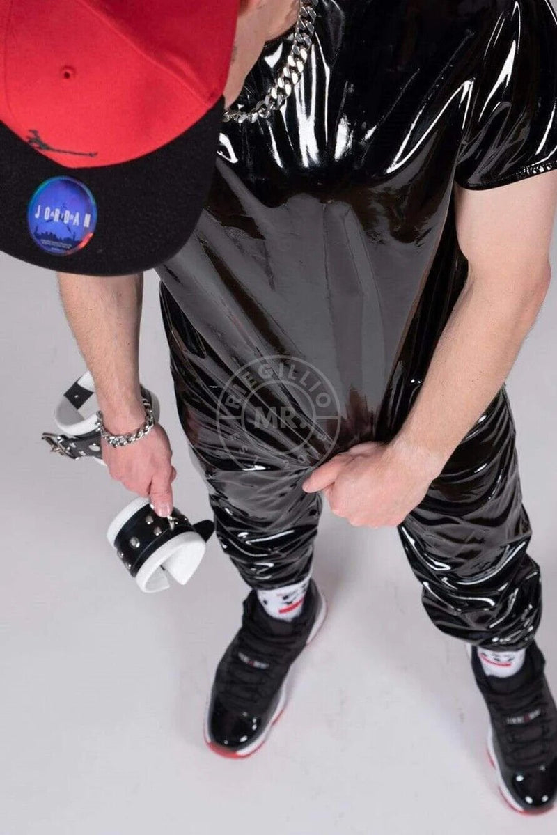MR. RIEGILLIO Shiny PVC T-Shirt Classic Black - SexyMenUnderwear.com