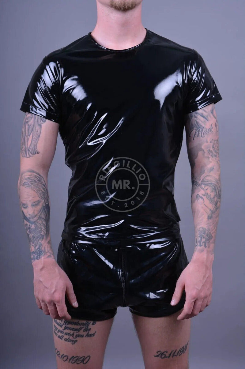 MR. RIEGILLIO Shiny PVC T-Shirt Classic Black - SexyMenUnderwear.com