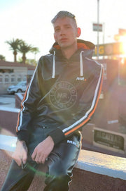 MR. RIEGILLIO Vegan Leather Tracksuit Jacket hoodies Black & Orange Stripes - SexyMenUnderwear.com