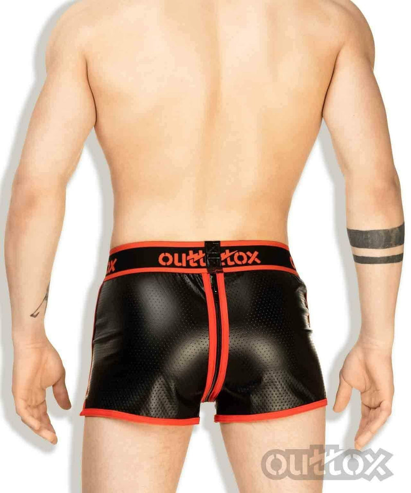 OUTTOX By Maskulo Short Full-Zipper Shorts Leather Look Red SH140-10 3 - SexyMenUnderwear.com