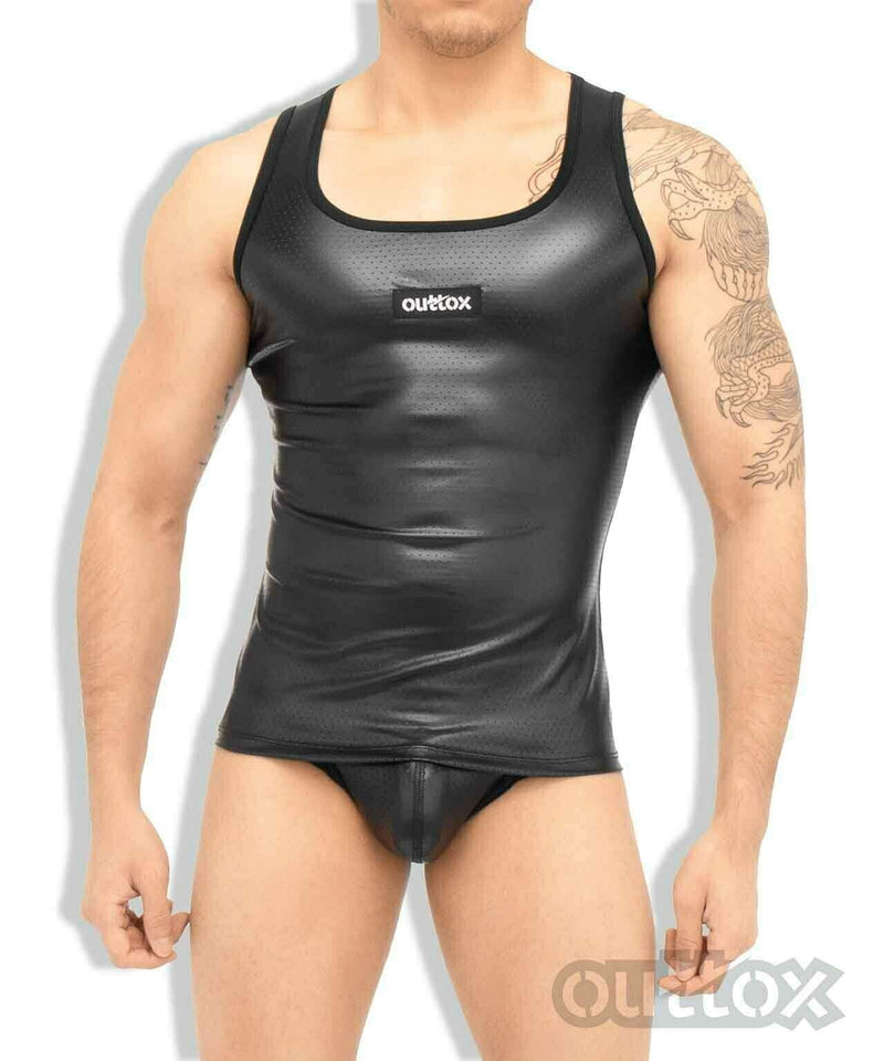 Outtox By Maskulo Tank Top Tight Spandex TankTop Muscles Black TP140-90 1 - SexyMenUnderwear.com