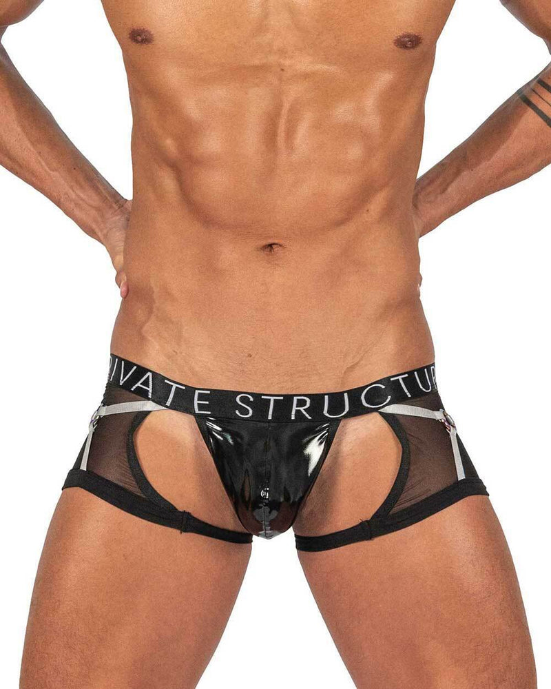 PRIVATE STRUCTURE Alpha Low Waist Harness Trunk Shades Of Shiny Black 4417 - SexyMenUnderwear.com