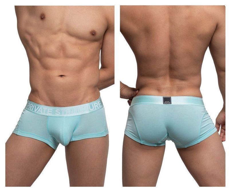 PRIVATE STRUCTURE Bamboo Boxer Sports Trunks Platinum Seamed Pouch Cyan 4073 36 - SexyMenUnderwear.com