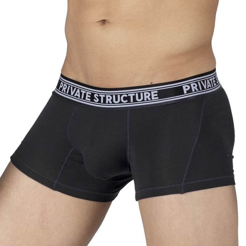 PRIVATE STRUCTURE Boxer Bamboo Viscose Sports Mid-Waist Trunk Raven Black 4379 - SexyMenUnderwear.com