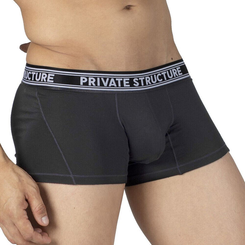 PRIVATE STRUCTURE Boxer Bamboo Viscose Sports Mid-Waist Trunk Raven Black 4379 - SexyMenUnderwear.com