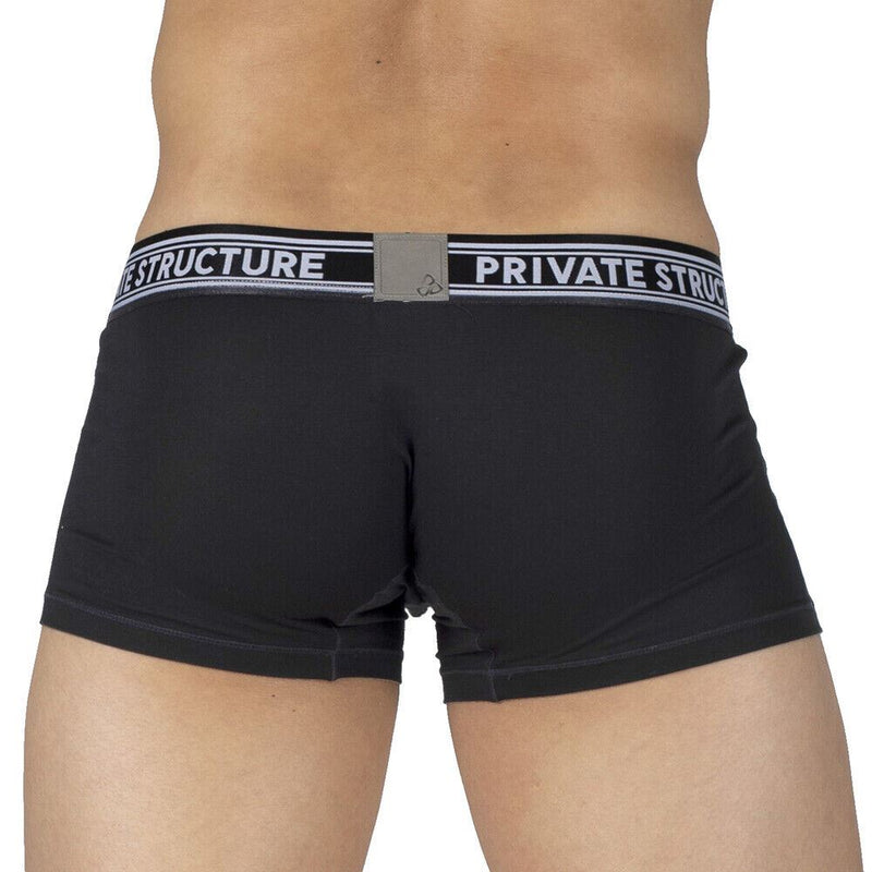 PRIVATE STRUCTURE Boxer Bamboo Viscose Sports Mid-Waist Trunk Raven Black 4379 - SexyMenUnderwear.com