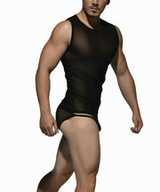 Private Structure Muscle Shirt Desire Intima Sheer Mesh Tank Top Black 3453 96