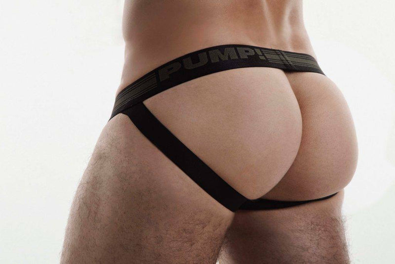 PUMP! Jock Free-Fit Military JockStrap Black Rib Piping 15035 P17