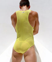 RUFSKIN Brief Singlet Bodysuit TODO See-Through Stretch-Tulle Mesh Citron 39