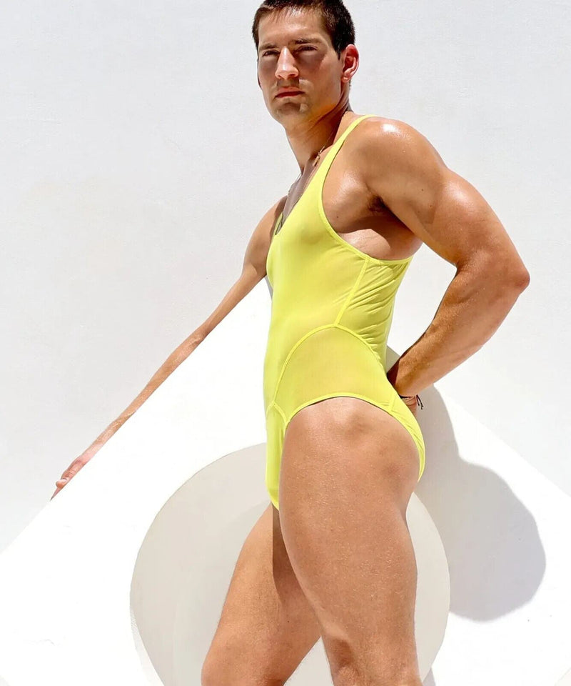 RUFSKIN Brief Singlet Bodysuit TODO See-Through Stretch-Tulle Mesh Citron 39