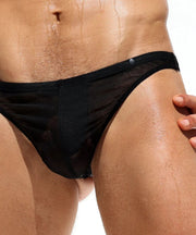 RUFSKIN LE TRAP Tanning T-Back Thongs Nylon Faux Fly Contour Pouch Jet Black 84