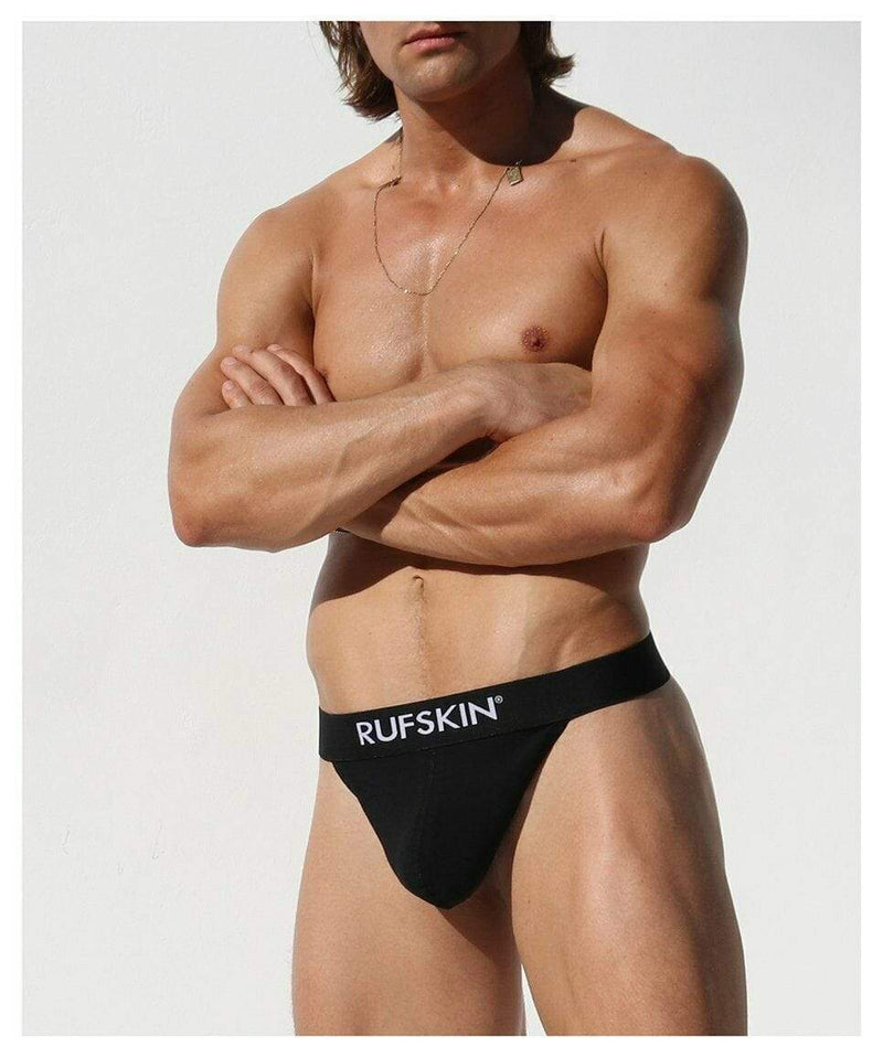 Rufskin L Rufskin Thong CAGE Cotton Tangas Contoured Pouch Black 3