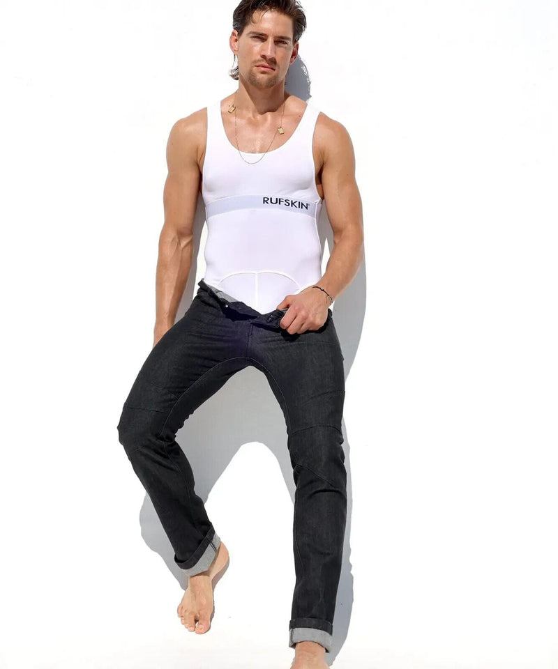 RUFSKIN Singlet TREY Full-Seat Briefs Bodysuit Brushed Knit Optic White