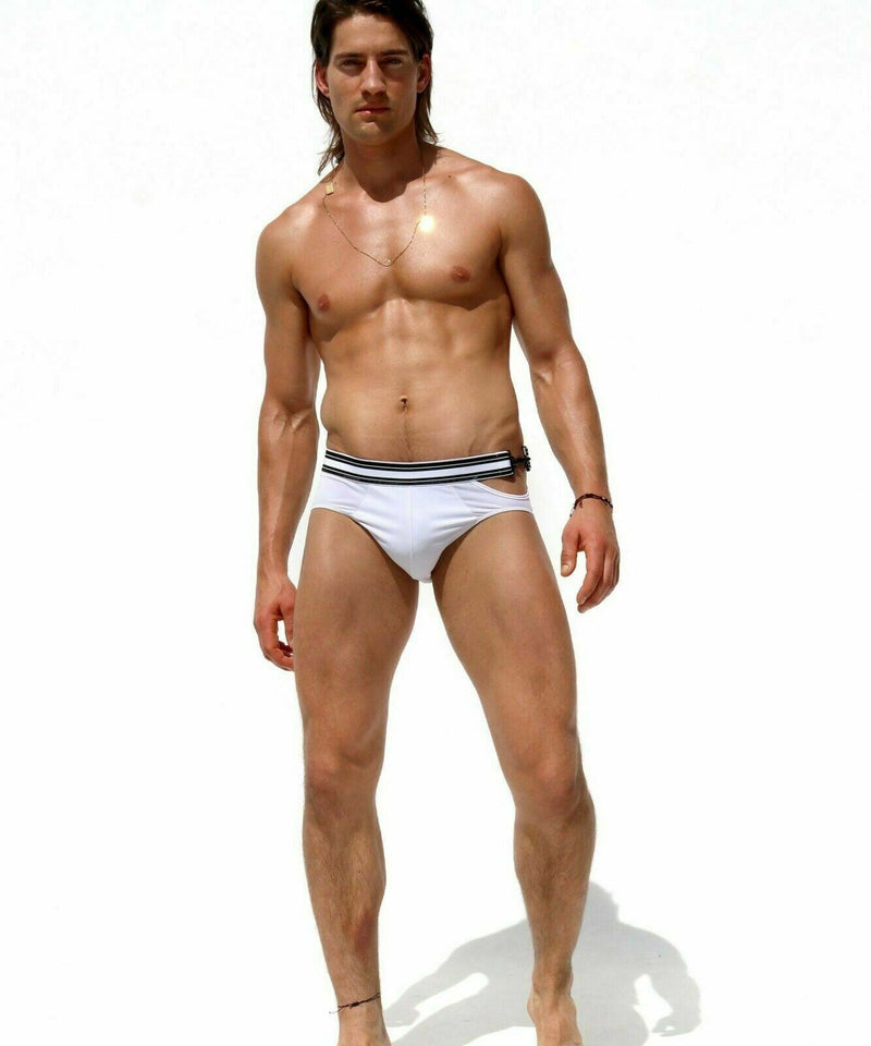 RUFSKIN! Swimwear DICE Jacquard Elastic Swim-Briefs Stretchy Nylon Whte 46