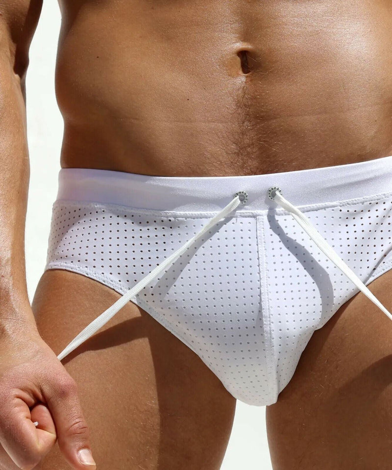 RUFSKIN THEO Swim-Briefs Perforated Stretchy Swimwear Back See-Through White 44