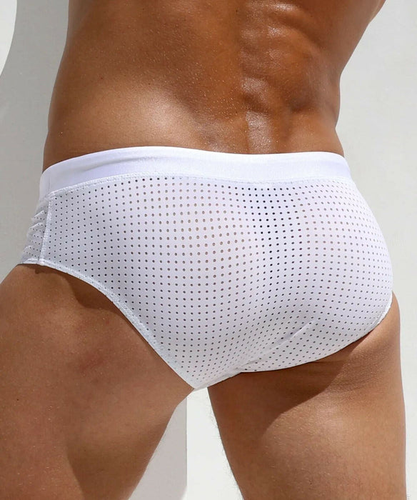 RUFSKIN THEO Swim-Briefs Perforated Stretchy Swimwear Back See-Through White 44