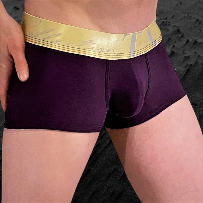 Collection TANN MONTREAL Boxer-Trunks Metallic Gold Elastic Waistband Plum 2 Underwear