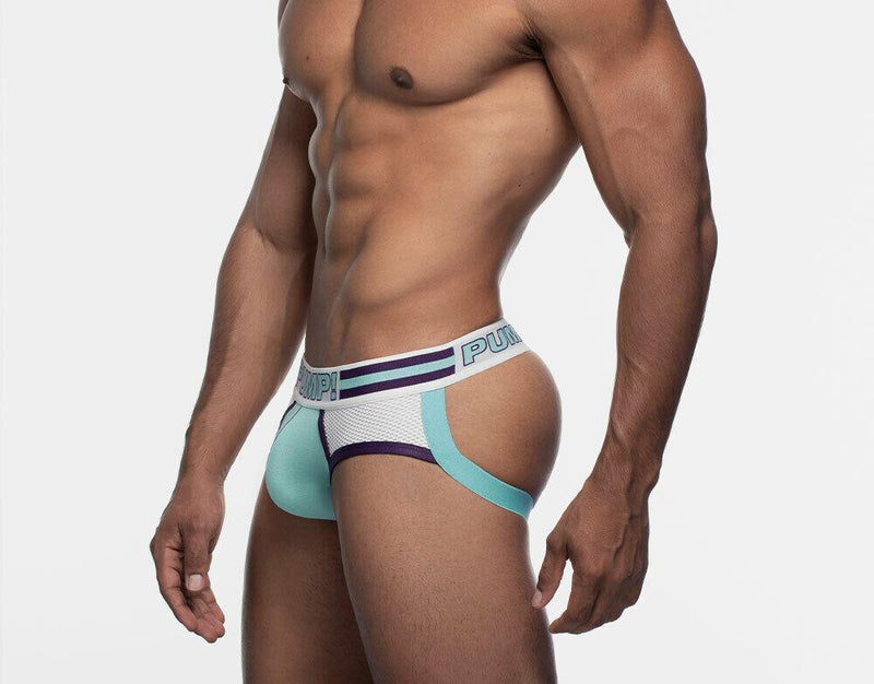 SexyMenUnderwear.com PUMP Jockstrap Retro Teal Logo ACTIVATE Jock Mesh Front Pannel 15059 68