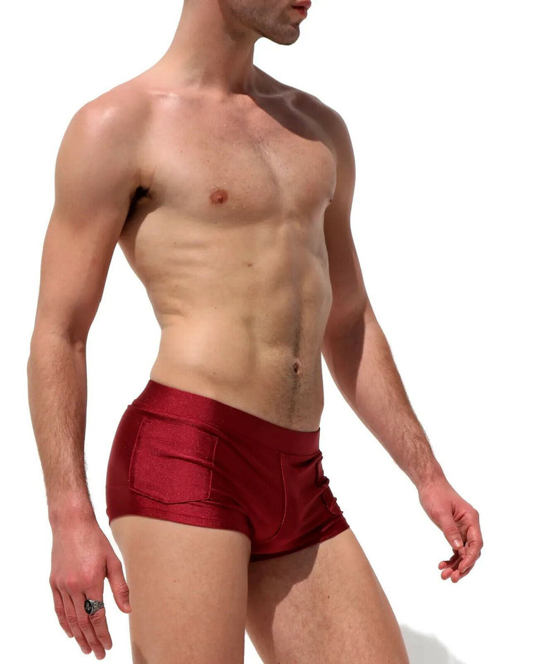 SexyMenUnderwear.com RUFSKIN! Swim-Trunk 'ZECA' Square-cut Swimwear Stretchy Nylon Burgundy 36