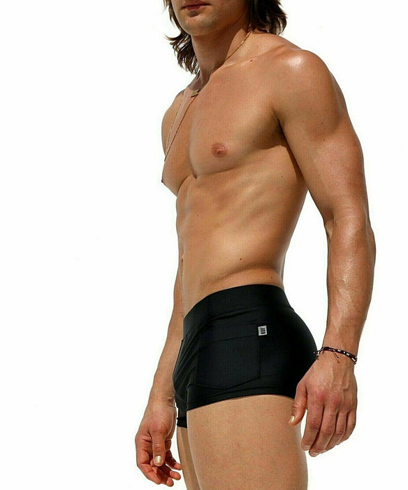 SexyMenUnderwear.com RUFSKIN Swim Trunk ZECA Stretchy Swimwear Nylon Faux Fly Black 36