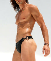 SexyMenUnderwear.com RUFSKIN Swimwear Kellen rubberized Euro-Cut Swim-Brief Matte Black