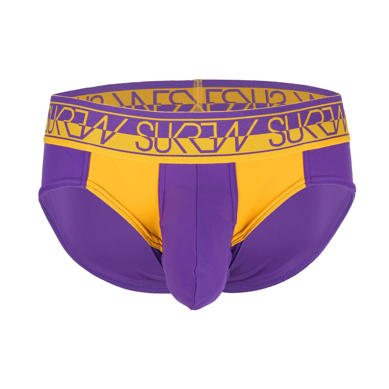 SexyMenUnderwear.com SUKREW Bloc Brief Large Contoured Pouch Extra Stretch Silky Purple/Mustard