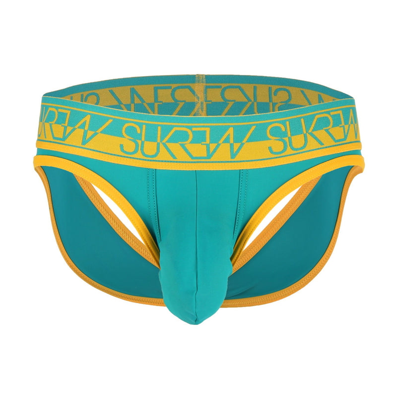 SexyMenUnderwear.com SUKREW V-Brief Open Back Jockstrap Combo Briefs Extra Stretch Teal/Mustard