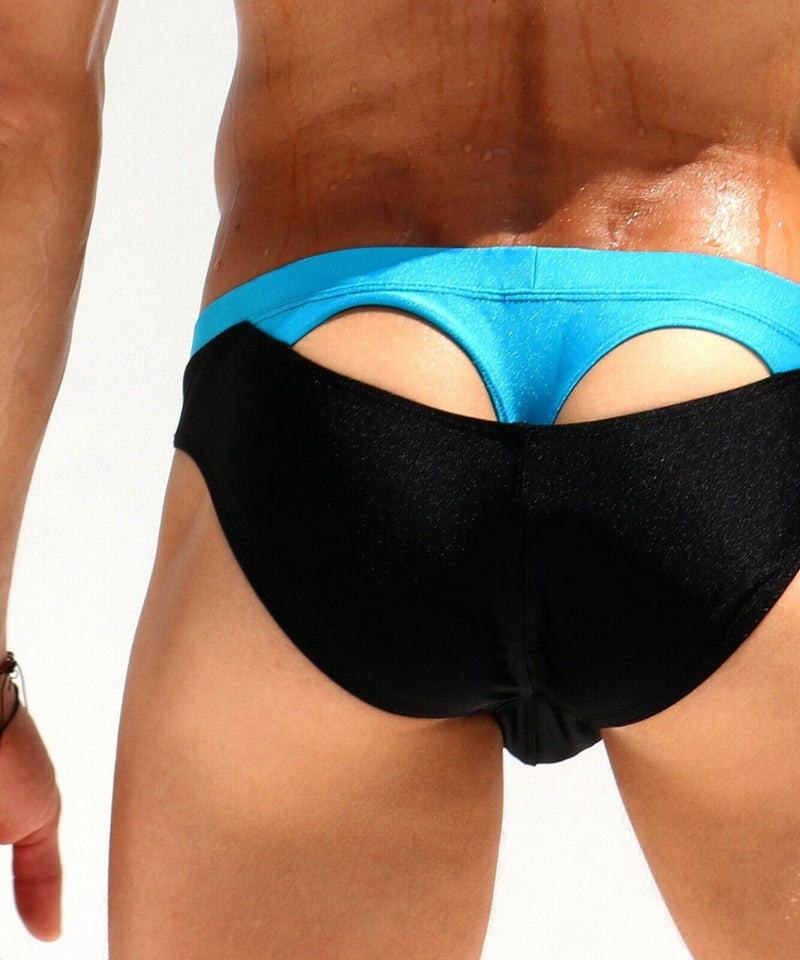 SexyMenUnderwear.com Swimwear RUFSKIN! Swim-Brief Fusion Thong 'KU' T-Back Swimsuit Shiny Black 54