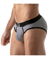 SexyMenUnderwear.com TOF PARIS Bottomless Brief Stripes Push Up Briefs Cotton Jersay Black 43