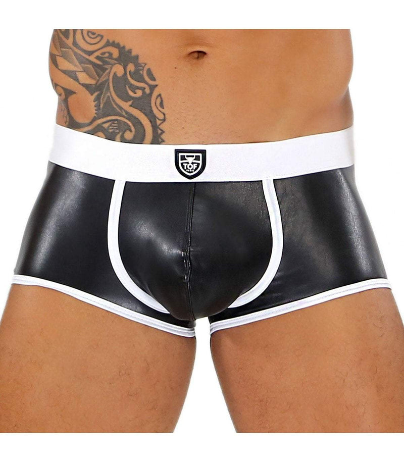 SexyMenUnderwear.com TOF PARIS Boxer FETISH Leatherette MicroFibre Boxers Leather-Look BK&Whit 11