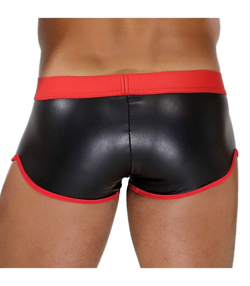 SexyMenUnderwear.com TOF PARIS Boxer FETISH Leatherette MicroFibre Boxers Leather Look Black & Red 11