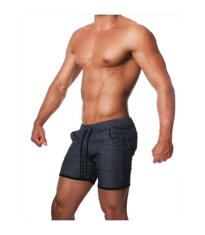 SexyMenUnderwear.com TOF PARIS COWBOY LONG SHORTS Low-Slung Drawstring Modern Style Dark Blue T1
