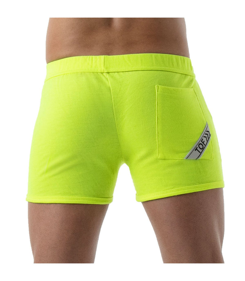 SexyMenUnderwear.com TOF PARIS Gym Shorts Low-Waisted Poly-Cotton Jersay Sport Short Neon Yellow 51