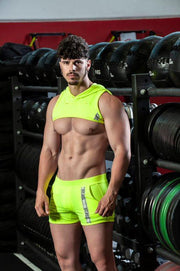 SexyMenUnderwear.com TOF PARIS Gym Shorts Low-Waisted Poly-Cotton Jersay Sport Short Neon Yellow 51
