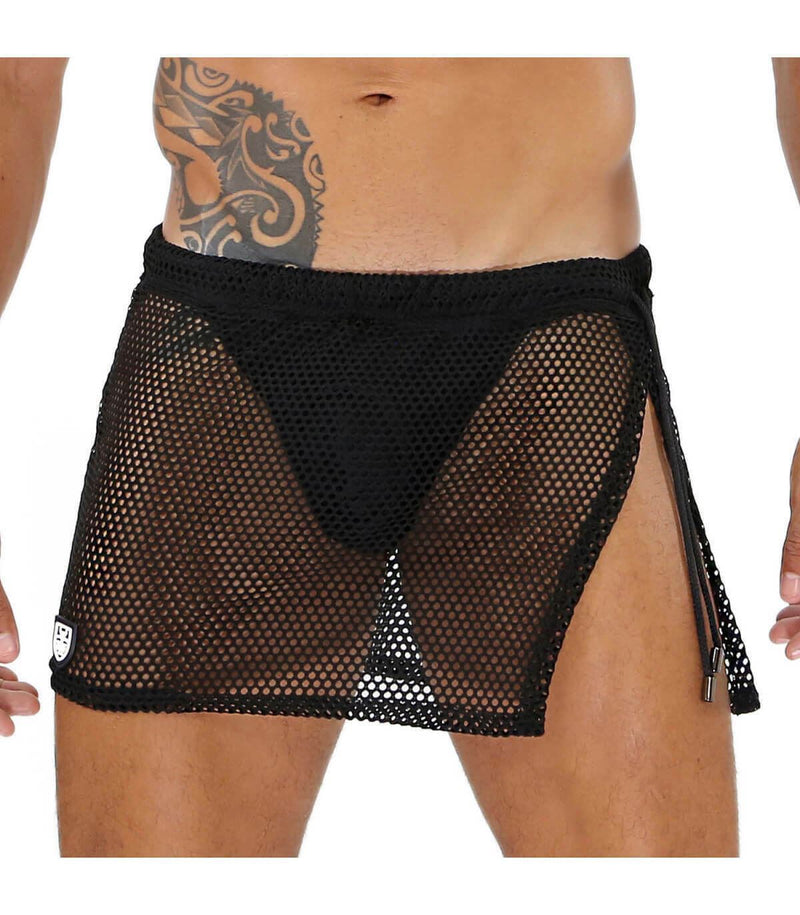 SexyMenUnderwear.com TOF PARIS IBIZA Jock-Skirt Combo a Mesh Sexy Men Skirt Open Jockstrap Black T3
