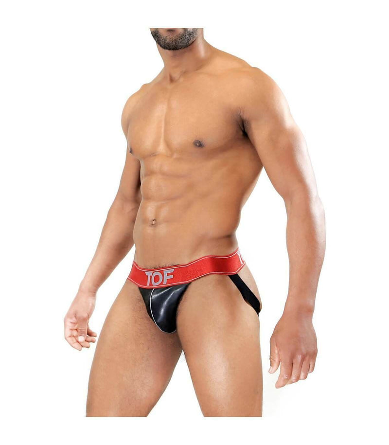 SexyMenUnderwear.com TOF PARIS Jockstrap Fetish Sexy Elastic Jock Bands Leather Look Black & Red 23