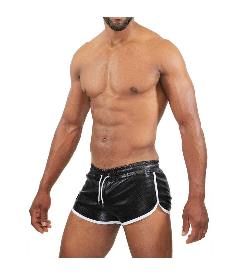 SexyMenUnderwear.com TOF PARIS Short PILOT Retro Perforated Leatherette Sexy Shorts Tight Cut T2