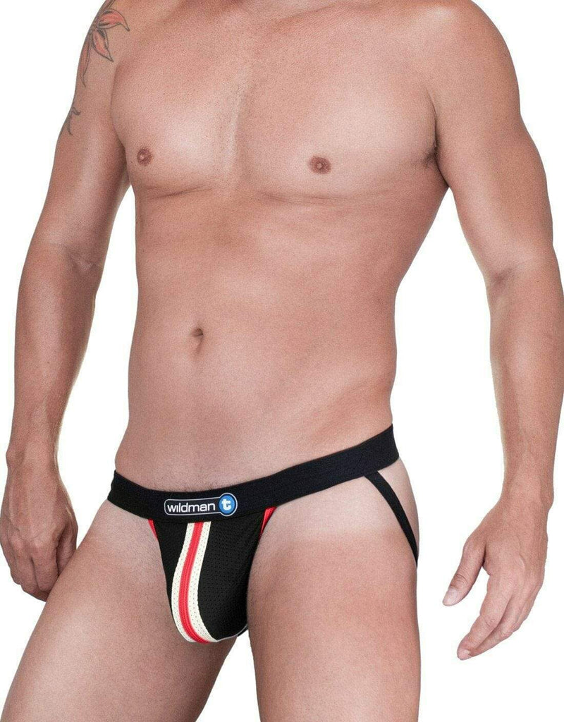 SexyMenUnderwear.com WildManT Jock Raw Sport Stripe Jockstrap with Duraband Waistband RED WT-JS5 5