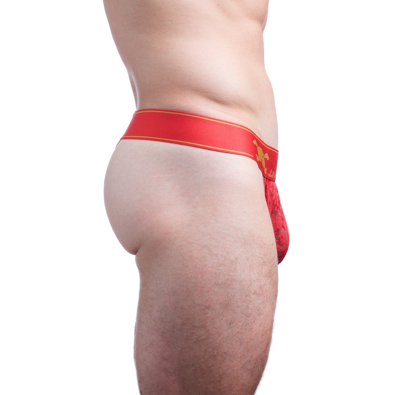 SKULL & BONES Lace Thong Luxurious Cotton Sheer Thongs Damask Burnout Red 4