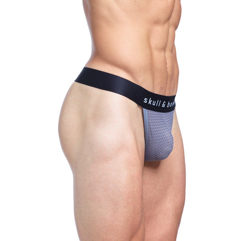 SKULL & BONES Mesh Thong Performance Contour Pouch Sport Thongs Gunmetal Gray 9