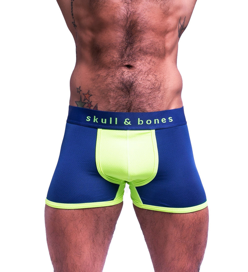 SKULL & BONES Sport Mesh Boxer Trunk Double Fabric Layer Gusset Neon Navy 12