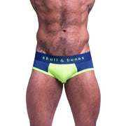 SKULL & BONES Sport Mesh Brief Double Fabric Layer Gusset Navy Neon Green 11