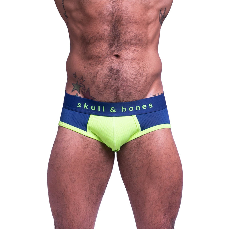 SKULL & BONES Sport Mesh Brief Double Fabric Layer Gusset Navy Neon Green 11