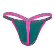 SUKREW Bubble Thongs With Rounded Cupping Pouch Shiny Green/Pink Thong 44