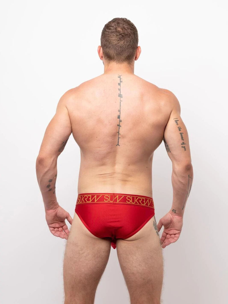SUKREW Classic Briefs High-Cut Contoured Pouch Shiny Ruby Red Brief 46