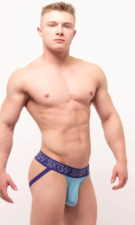 SUKREW Large Pouch Jock Low-Rise Front Cotton Jockstrap Sky Blue/Indigo 56