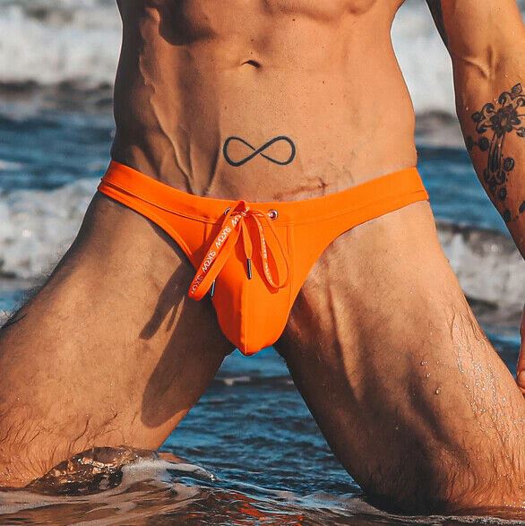 SUKREW Swim Thongs TORRENT Rounded Contour Pouch Flexible Swimwear Tangerine 36